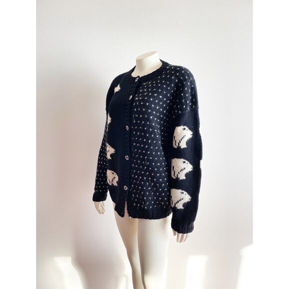 Nomadic Traders Black White Bear Wool Button Down Sweater Made in Peru Medium - Picture 5 of 9